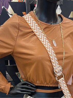 Cropped Faux-Leather Top in Cognac Brown